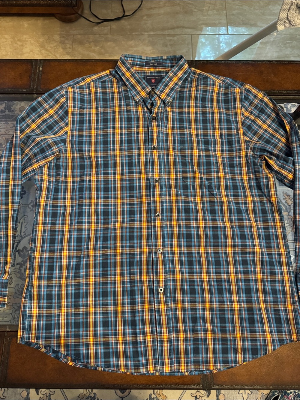 Saddlebred Blue and Yellow Plaid Button-Down Shirt